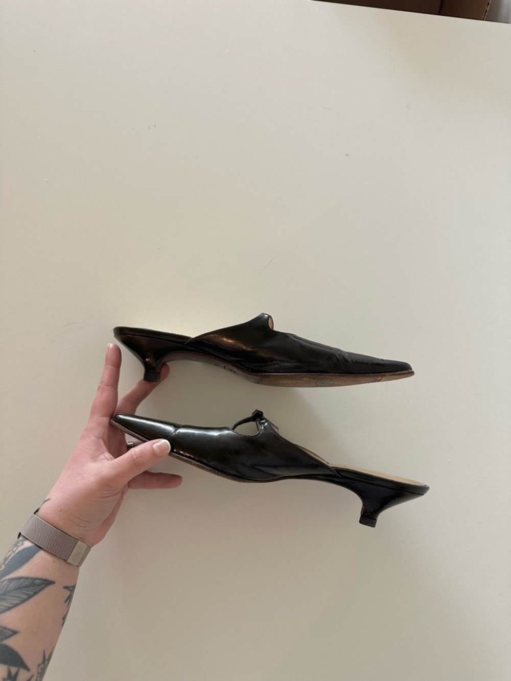 Vintage Miu Miu 90s Archive Mules Kitten Coquette Office Siren 40 Black Leather - Picture 3 of 8